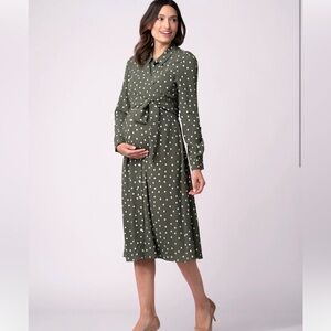 Seraphine Maternity Nursing Midi Dress Polka Dot Wrap Tie Green Size US 14